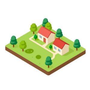 Изометрическая иллюстрация процесса смены категории земельного участка для оформления дачной недвижимости от компании Urright